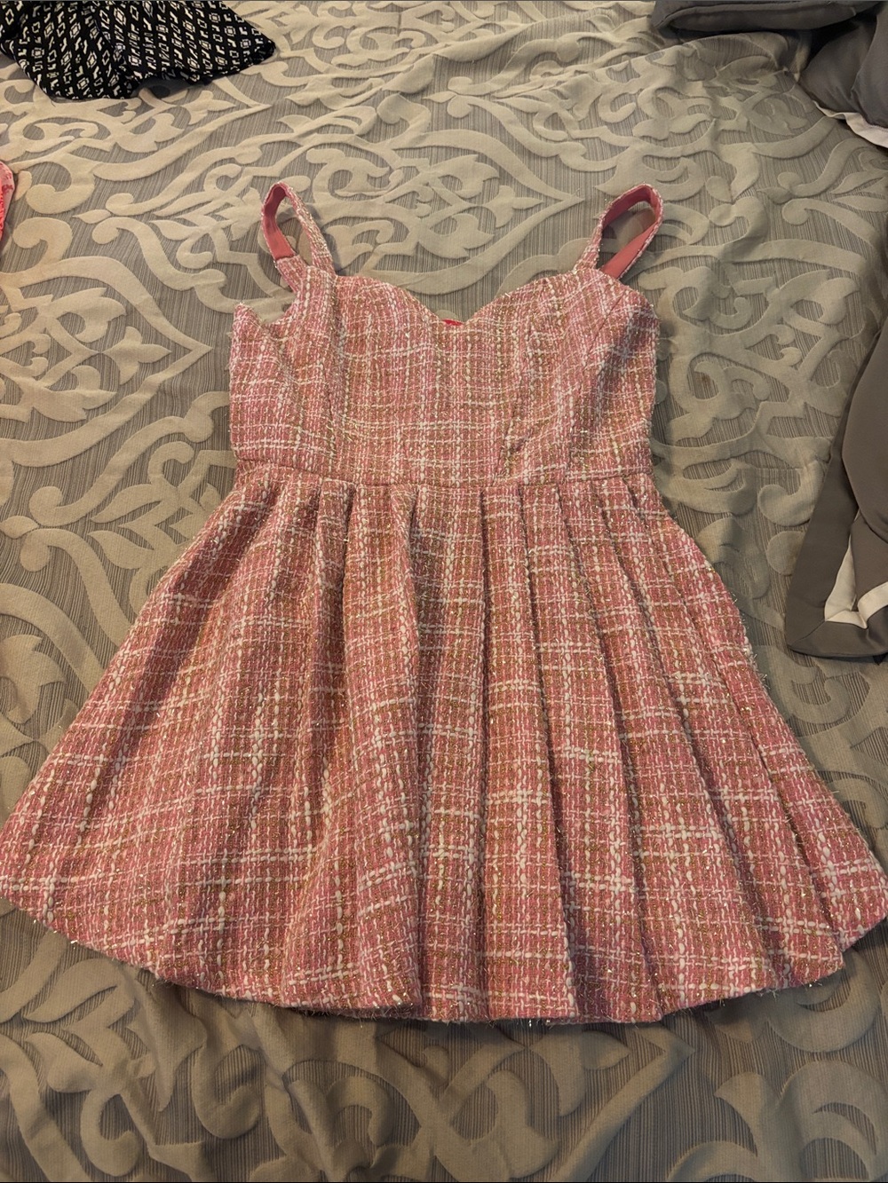 Pink Tweed Fit-and-Flare Dress